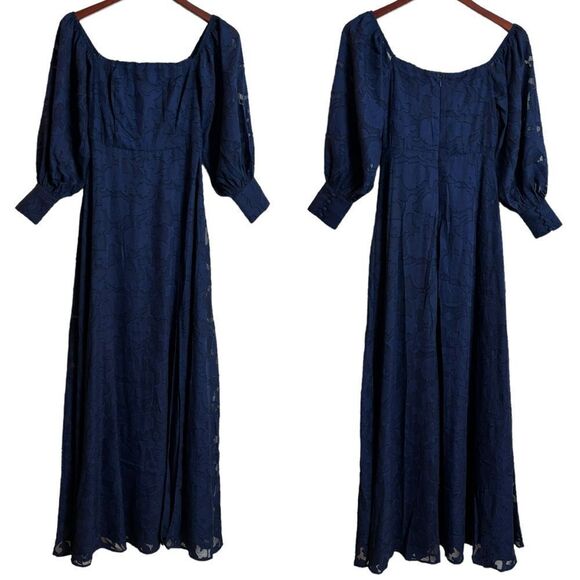 Lulus Radiantly Stunning Navy Blue Burnout Off-the-Shoulder Maxi Dress Size XS - Picture 2 of 16